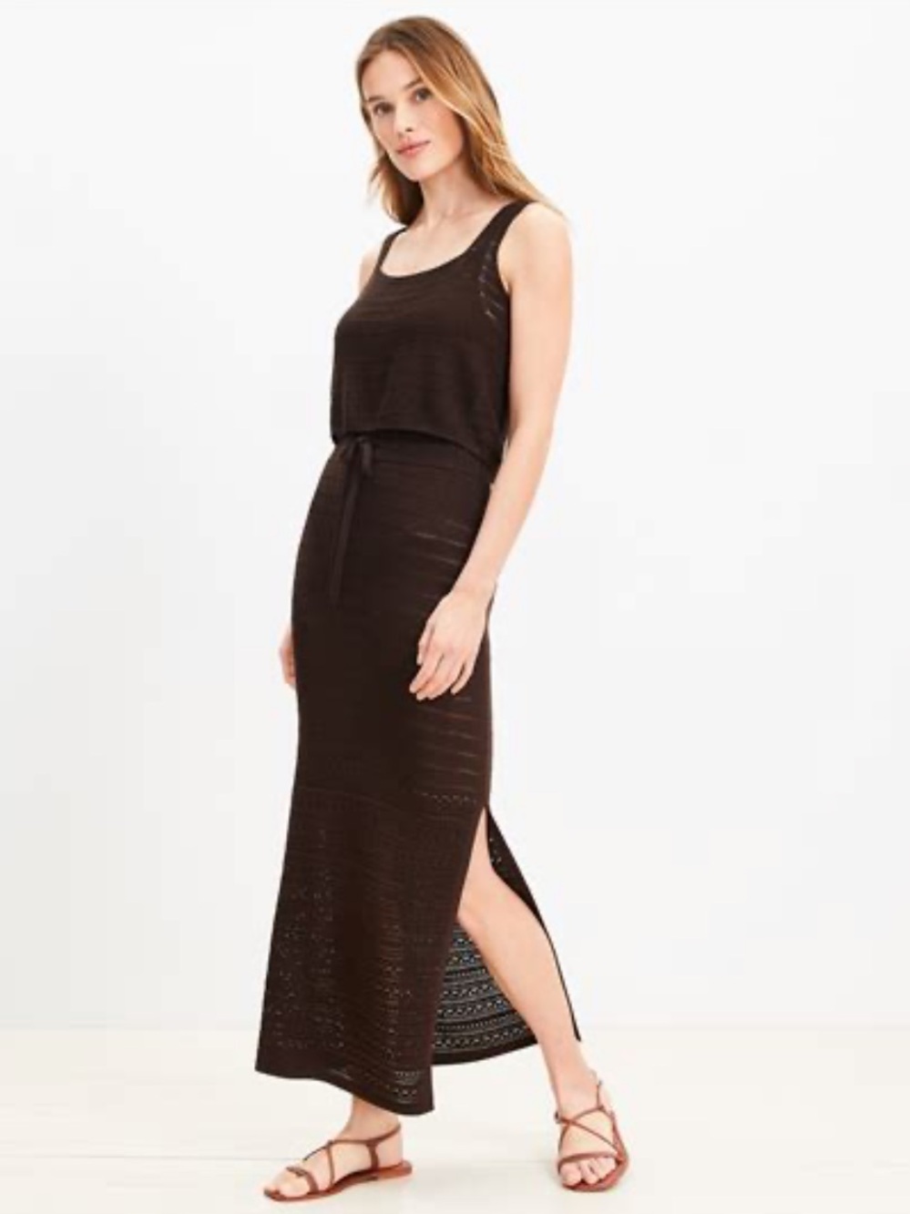 LOFT Beach Cocoa Brown Crochet Midi Skirt Swim Coverup - Size S